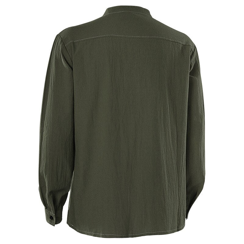 Men's Medieval Renaissance Viking Pirate Costume Long Sleeve Vintage Warrior Shirt Peasant Lace Up Stand Collar Retro T-Shirt