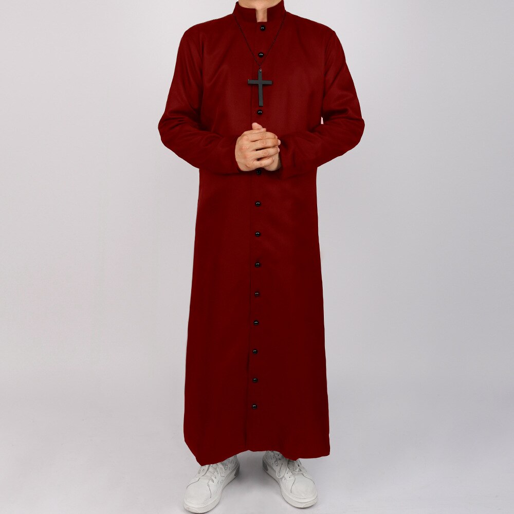 Men Medieval Monk Robe Priest Robe Halloween Cosplay Costume Cloak With Cross Long Sleeves