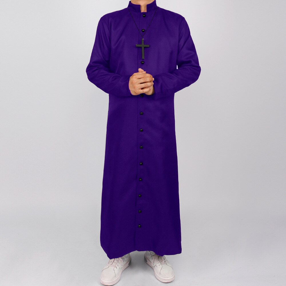 Men Medieval Monk Robe Priest Robe Halloween Cosplay Costume Cloak With Cross Long Sleeves