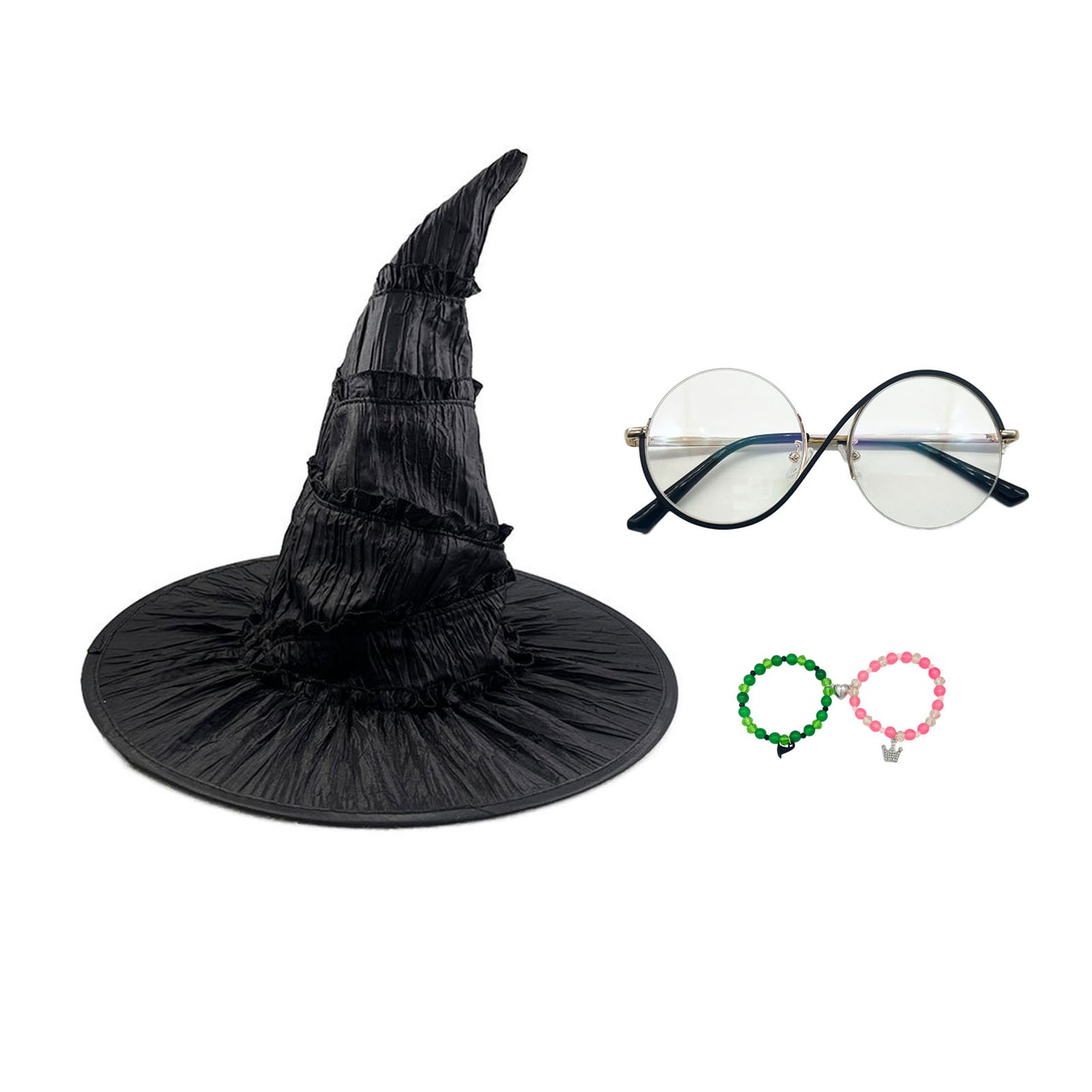 Elphaba Cosplay Hat Eyewear Bracelet Set Halloween Witch Cosplay Costume Accessories for Party