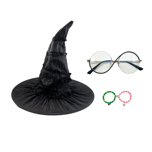 Elphaba Cosplay Hat Eyewear Bracelet Set Halloween Witch Cosplay Costume Accessories for Party