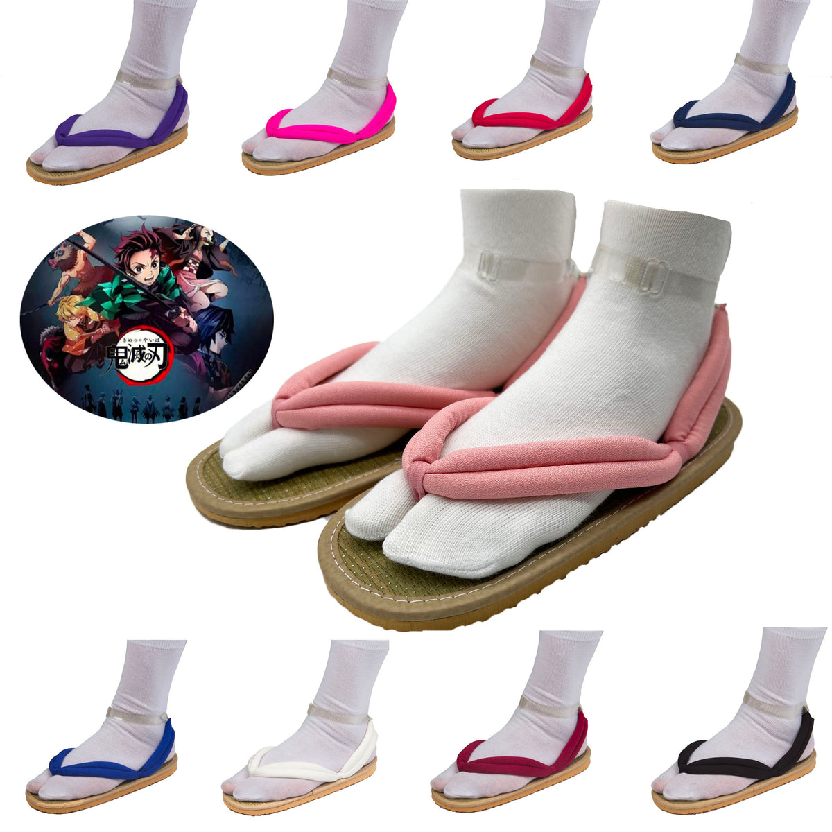 Sabots Cosplay Nezuko Kamado – Sandales Rose Kimetsu No Yaiba Avec Chaussettes (Taille 39)