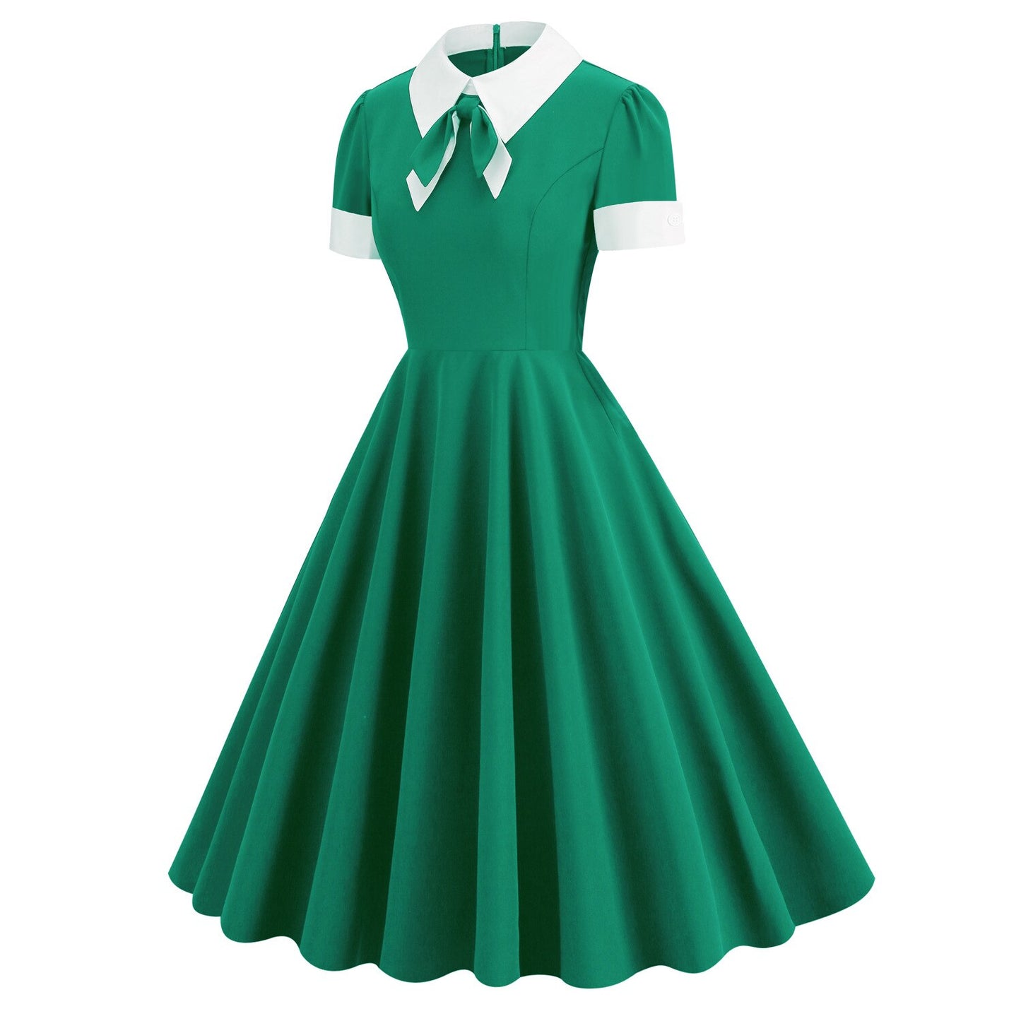 Women Vintage Bow Tie Dress Office lady Retro Rockabilly Elegant Cocktail Party 1950s 40s Swing Dress Summer Dress Short Sleeves