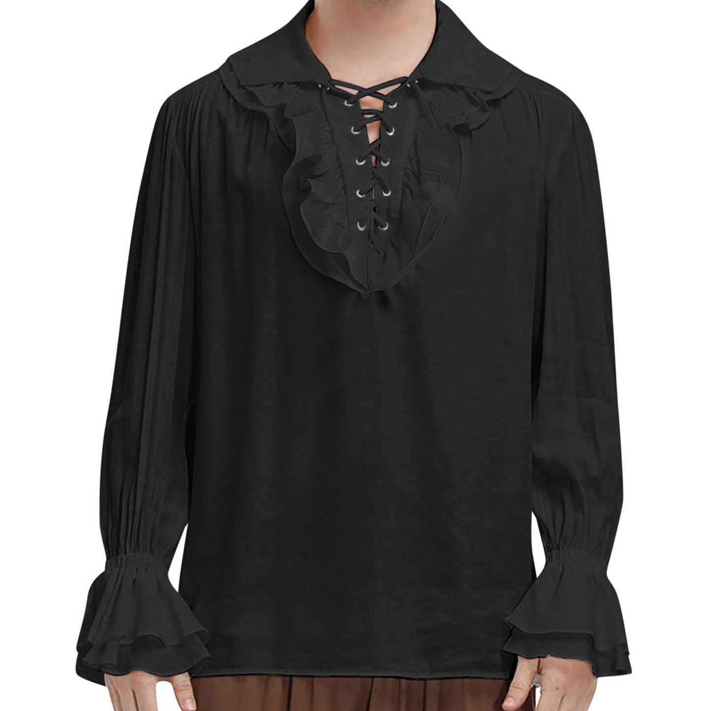 Men Medieval Renaissance Pirate Shirt Victorian Ruffles Steampunk Gothic Retro Lace-up Viking Halloween Costume Vintage Shirt