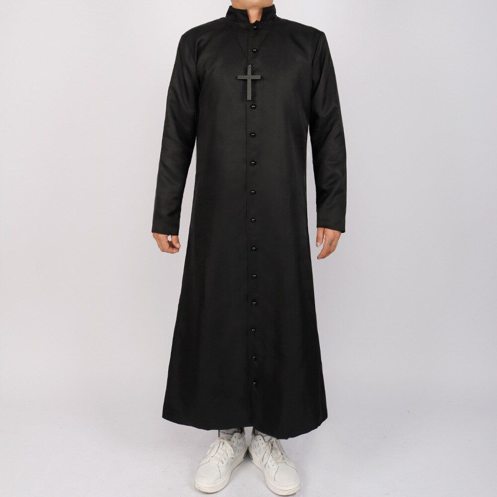 Men Medieval Monk Robe Priest Robe Halloween Cosplay Costume Cloak With Cross Long Sleeves