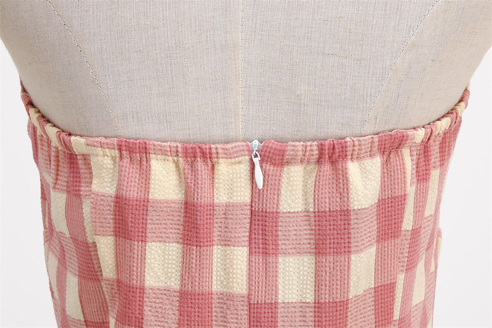 Women Vintage Halterneck Dress Plaid Retro Rockabilly Plaid Cocktail Party 1950s 40S Swing Dress Summer Dress Casual Dress