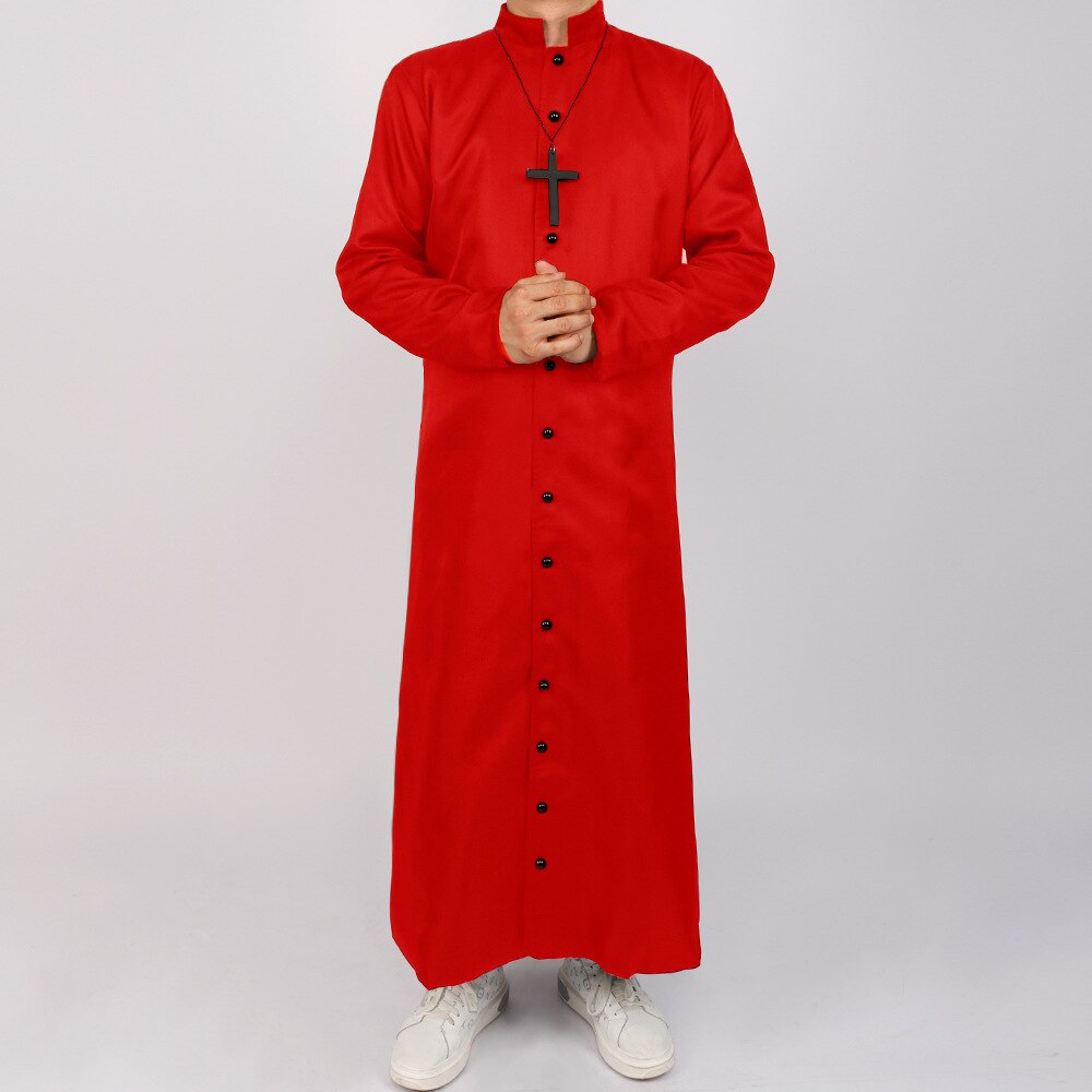 Men Medieval Monk Robe Priest Robe Halloween Cosplay Costume Cloak With Cross Long Sleeves