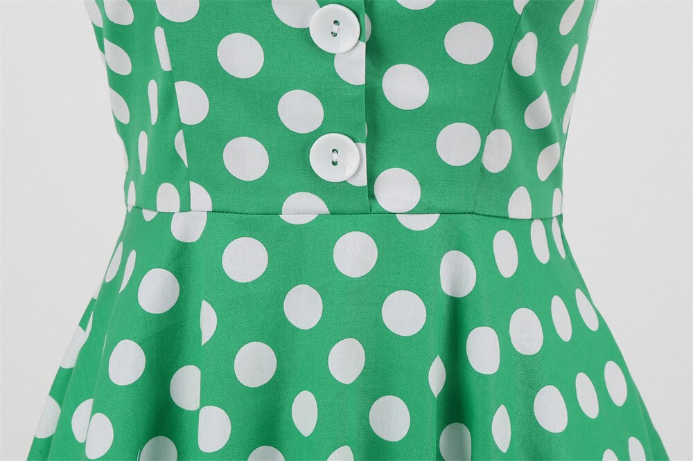 Women Vintage Halterneck Dress Retro Rockabilly 2023 Polka Dot Cocktail Party 1950s 40S Swing Dress Summer Dress Green Dress