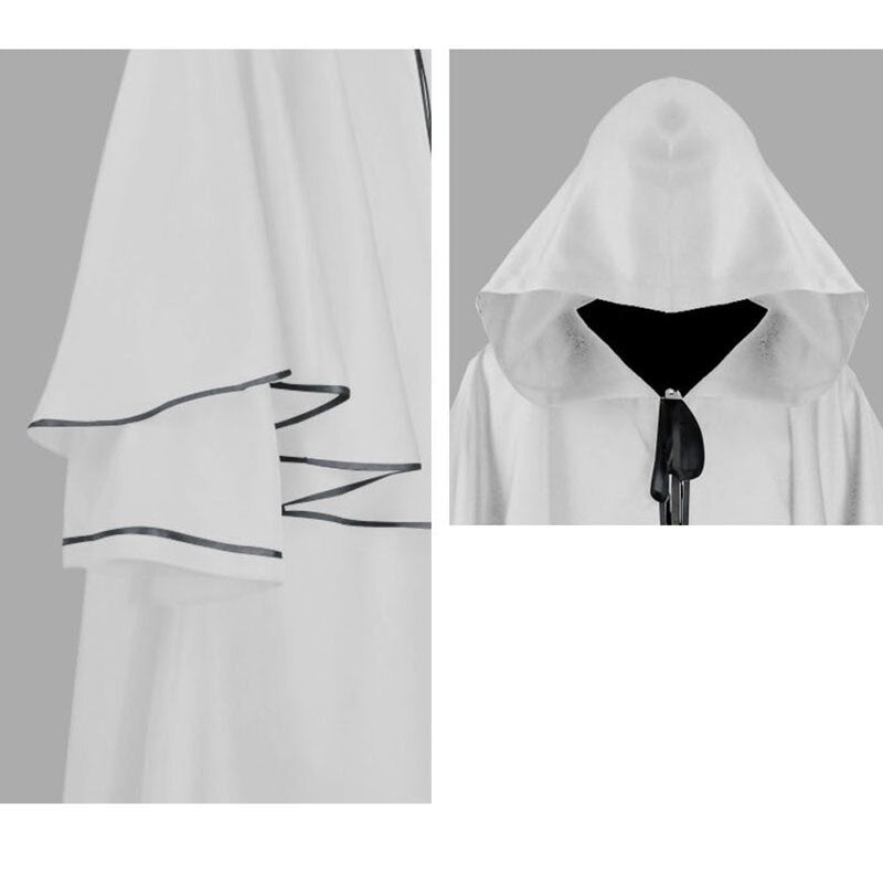 Men Tunic Hooded Robe Cloak Knight Cosplay Costume Wizard Vampire Robe Cloak Cape Monk Fancy Halloween Tie