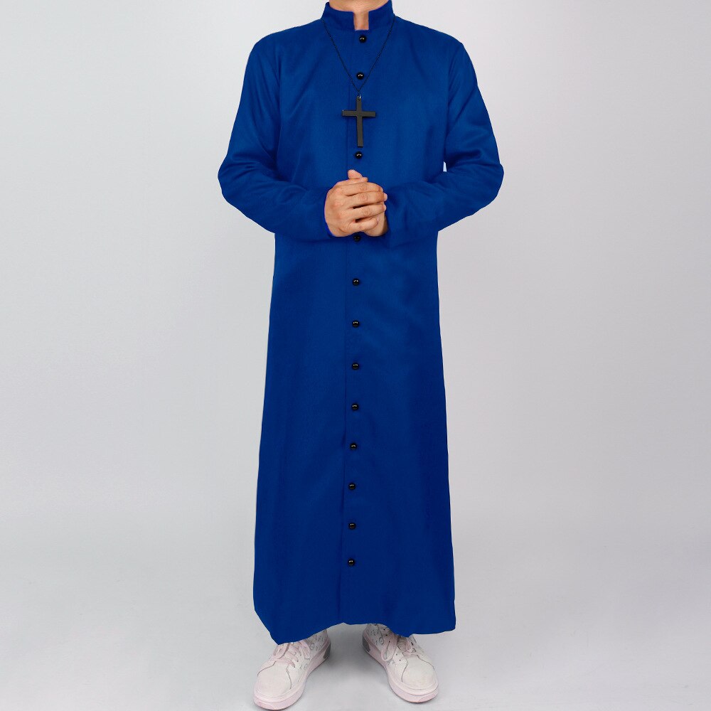 Men Medieval Monk Robe Priest Robe Halloween Cosplay Costume Cloak With Cross Long Sleeves