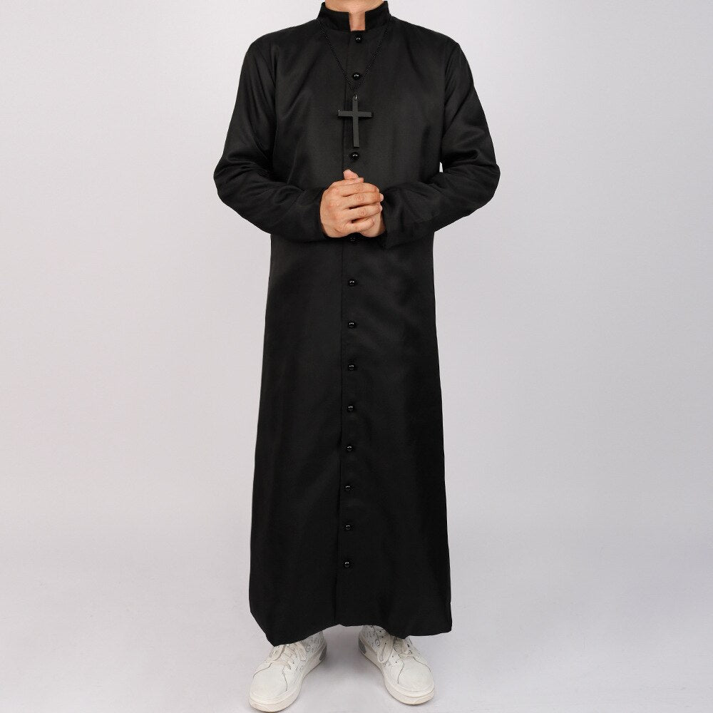 Men Medieval Monk Robe Priest Robe Halloween Cosplay Costume Cloak With Cross Long Sleeves