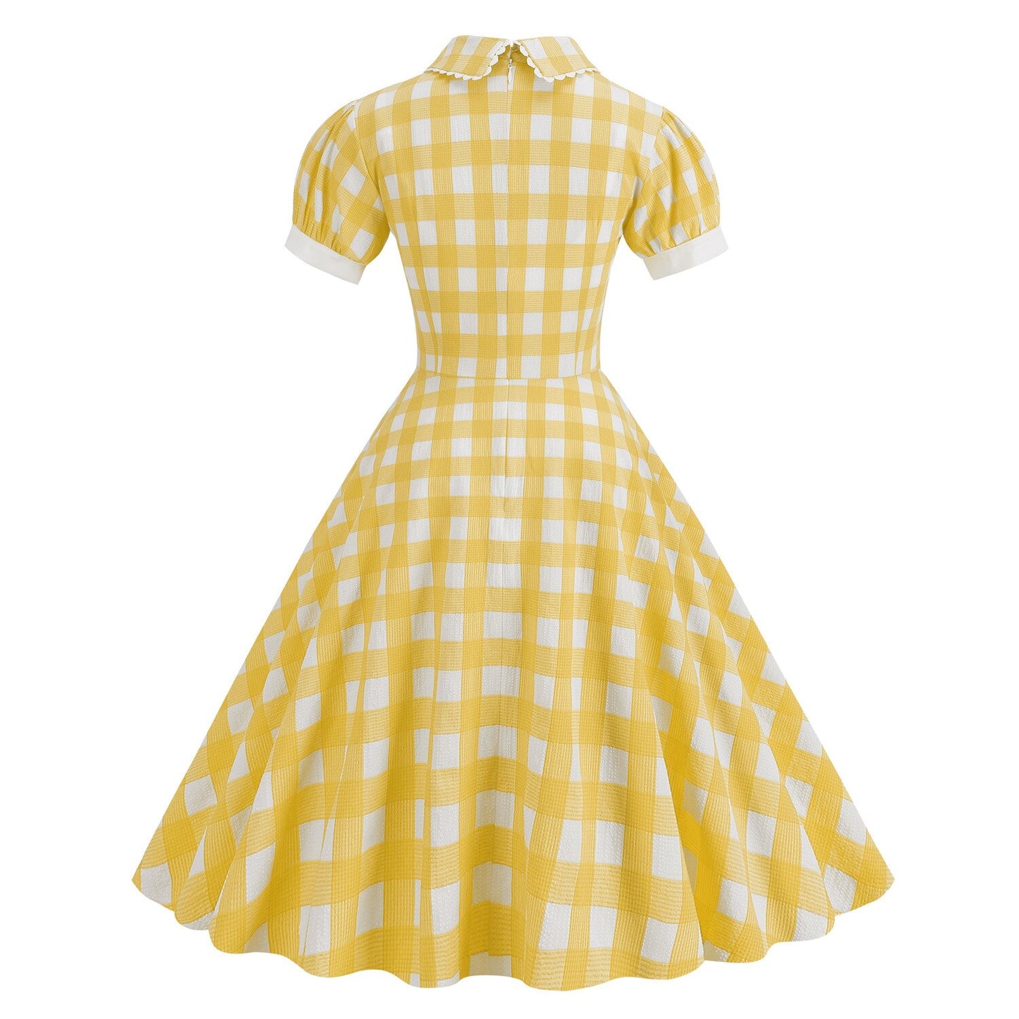 Women Vintage Pater Pan Collar Dress With Pockets Plaid Rockabilly Cocktail Party 1950s 40s Swing Dress Summer Dress