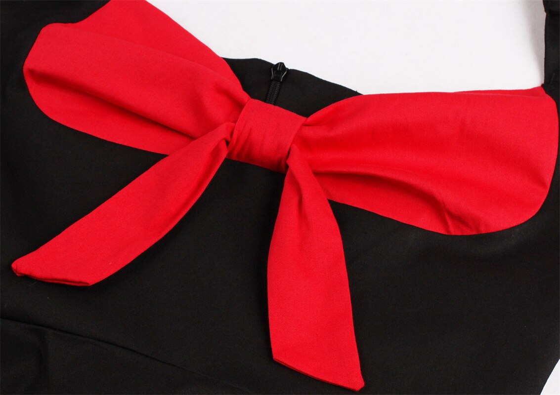 Women Vintage Halterneck Dress Black Red Retro Rockabilly Cocktail Party 1950s 40S Swing Dress Summer Dress Casual Dress